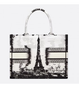 Medium Dior Book Tote White Black