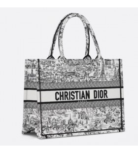 Medium Dior Book Tote White Black