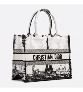 Medium Dior Book Tote White Black