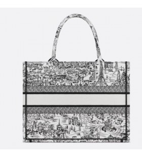Medium Dior Book Tote White Black