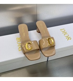 C'est Dior Heeled Slides Women Patent Leather Khaki