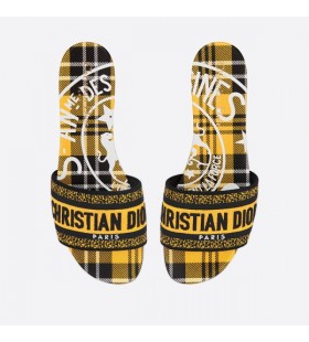 Dior Dway Slides Women Jute Check'n'Dior Motif Canvas Yellow