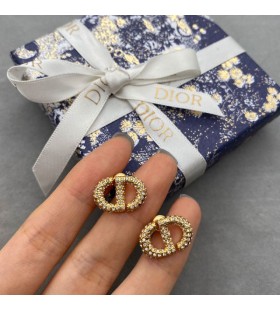 Dior Petit CD Stud Earrings Metal and Silver Crystals Gold