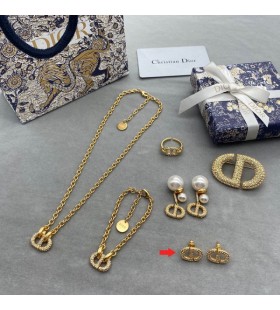 Dior Petit CD Stud Earrings Metal and Silver Crystals Gold