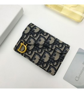 Dior Saddle Flap Card Holder Oblique Motif Canvas Blue