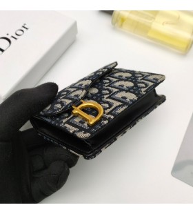 Dior Saddle Flap Card Holder Oblique Motif Canvas Blue