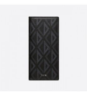 Large Dior Vertical Wallet CD Diamond Motif Canvas Black