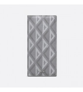 Large Dior Vertical Wallet CD Diamond Motif Canvas Grey