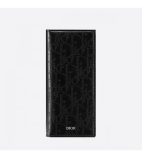 Large Dior Vertical Wallet Oblique Galaxy Leather Black