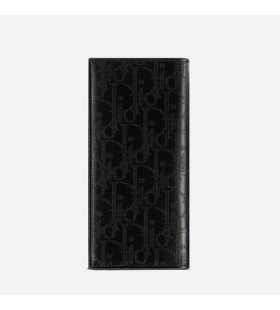Large Dior Vertical Wallet Oblique Galaxy Leather Black