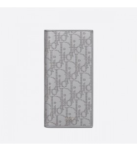 Large Dior Vertical Wallet Oblique Galaxy Leather Grey