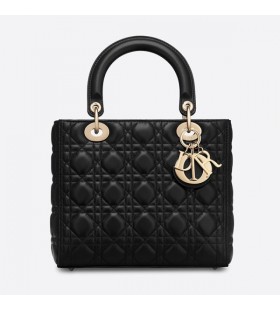 Medium Lady Dior Bag Cannage Lambskin Black/Gold