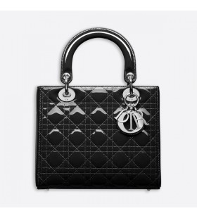 Medium Lady Dior Bag Patent Cannage Calfskin Black/Silver