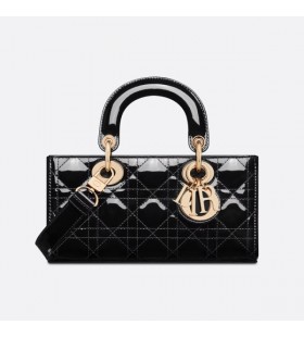 Small Lady D-Joy Bag Patent Cannage Calfskin Black