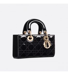 Small Lady D-Joy Bag Patent Cannage Calfskin Black