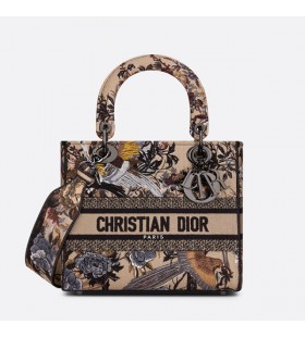 Medium Lady D-lite Bag Jardin d'Hiver Motif Canvas Beige