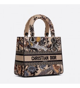 Medium Lady D-lite Bag Jardin d'Hiver Motif Canvas Beige