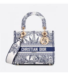 Medium Lady D-lite Bag Reve d'Infini Motif Canvas Blue