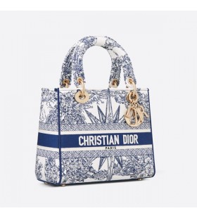 Medium Lady D-lite Bag Reve d'Infini Motif Canvas Blue