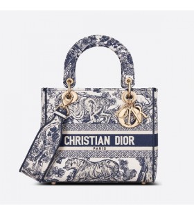 Medium Lady D-lite Bag Toile de Jouy Motif Canvas Blue M0565OTDT M808