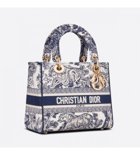 Medium Lady D-lite Bag Toile de Jouy Motif Canvas Blue M0565OTDT M808