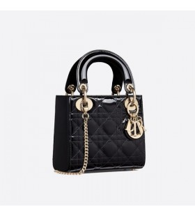 Mini Lady Dior Bag Patent Cannage Calfskin Black