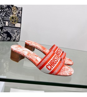 Dior Dway Heels Slides Frauen Toile De Jouy-Motiv Leinwand Orange