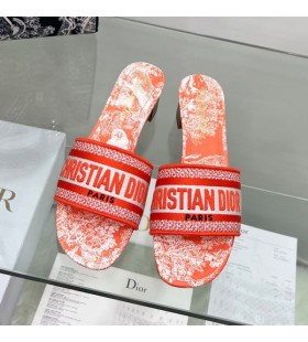 Dior Dway Heels Slides Frauen Toile De Jouy-Motiv Leinwand Orange